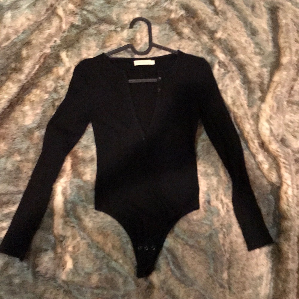 Long sleeve black rubbed body suit-SOLD